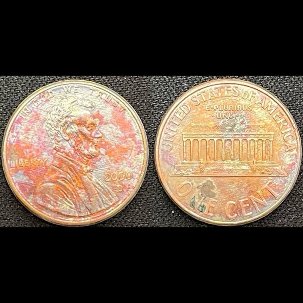 Lincoln One Cent 2000-D Synthesized Rainbow Toning Handmade Collection Coin #17